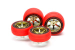 Tamiya Mini 4wd 95665 Red Slick Tires & Gold Color Plated Wheels