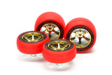 Tamiya Mini 4wd 95665 Red Slick Tires & Gold Color Plated Wheels