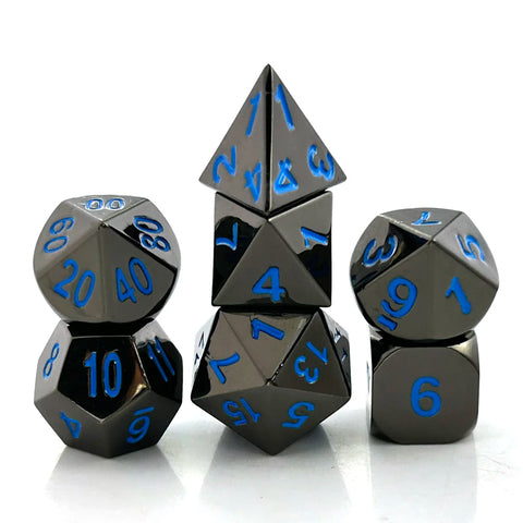 7 Piece Metal DND Dice Set Black/Blue