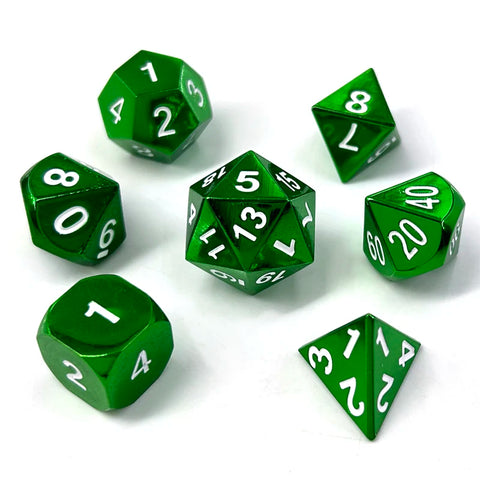 7 Piece Metal DND Dice Set Green Plated