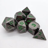 7 Piece Metal DND Dice Set Silver/Green