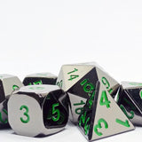 7 Piece Metal DND Dice Set Silver/Green