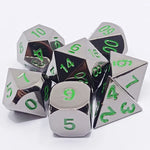 7 Piece Metal DND Dice Set Silver/Green