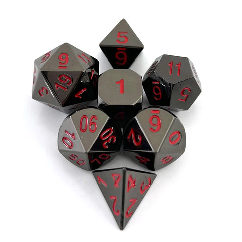 7 Piece Metal DND Dice Set Black/Red