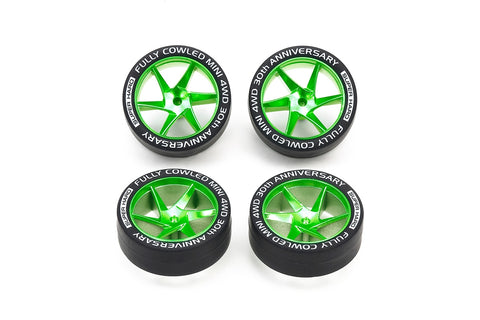 Tamiya Mini 4wd 95666 30th Anniv. Super Hard Low Profile Tires & Matte Green Plated Wheels